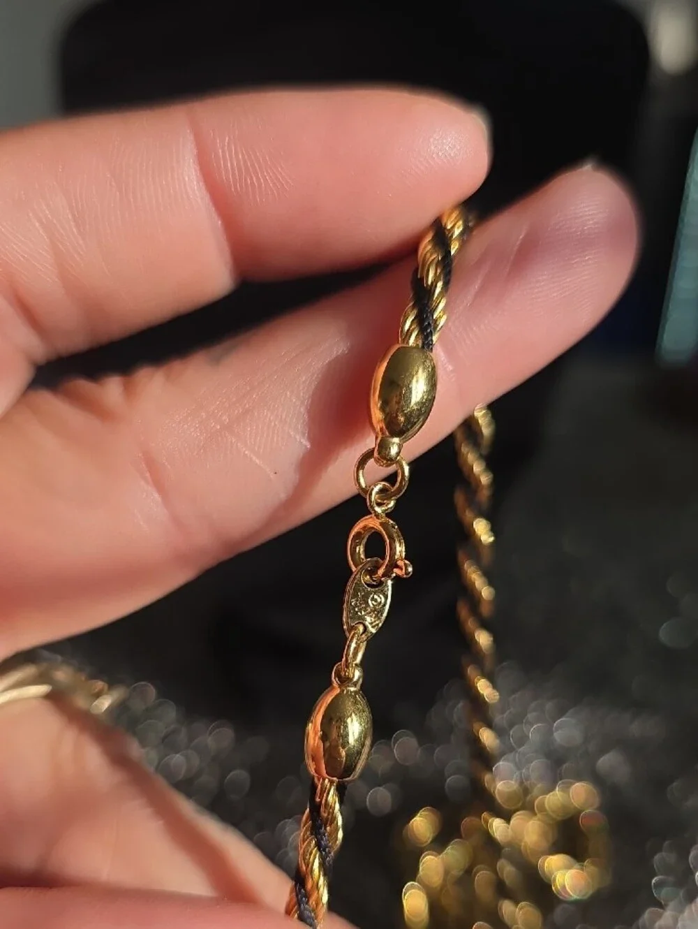 Trifari Gold and Black Twisted Rope Long Necklace